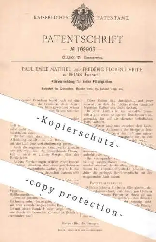 original Patent - Paul Emile Mathieu , Frédéric Florent Veith , Reims , Frankreich 1899 , Kühlung f. heiße Flüssigkeiten