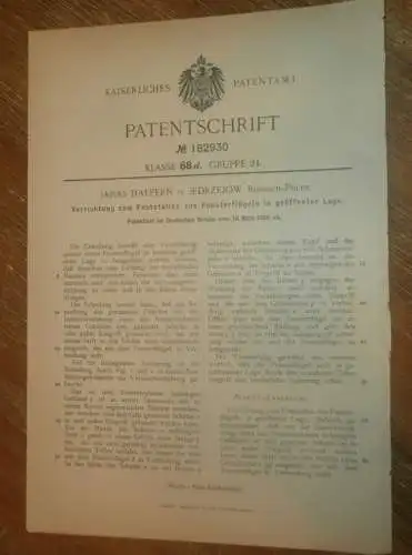 original Patent -  Janas Halpern in Jedrzejów i. Polen , 10.03.1906 , Fensterbau , Fenster , Lüftung , Russland !!