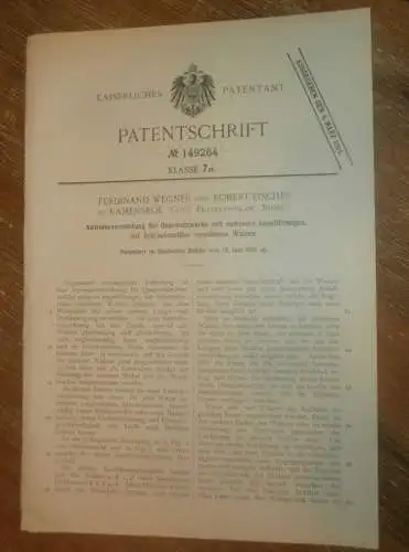 original Patent -  F. Wegner und Robert Fischer in Kamenskoe / Kamjanske , 15.06.1902 , Walze für Eisen , Russland !!