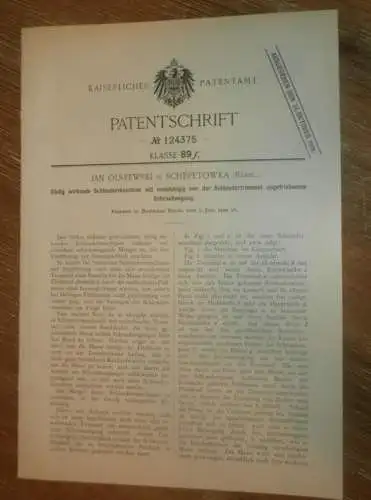 original Patent - Jan Olszewski in Schepetowka / Schillkojen , 7.06.1900 , Kaliningrad , Schleudermaschine , Russland !!