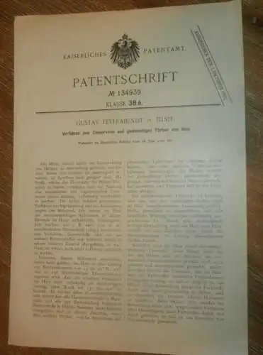 original Patent - Gustav Feyerabendt in Tilsit / Ostpreussen , 16.06.1901 , Photograph , Konservierung , Färben von Holz