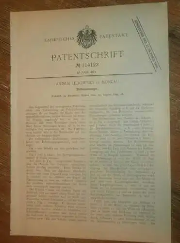 original Patent - Anisim Ledowsky in Moskau , 23.08.1899 , Stationsanzeiger , Automobile , Russland !!!