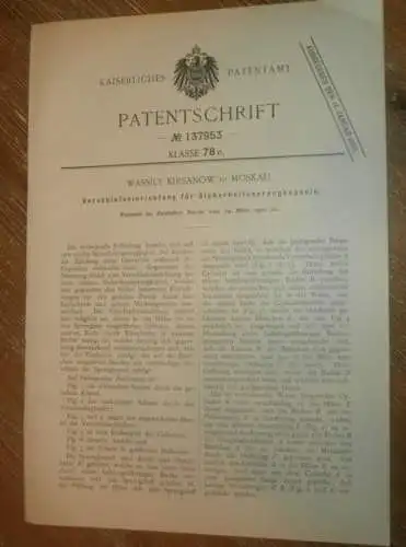 original Patent - Wassily Kirsanow in Moskau , 24.03.1901 , Sprengkapsel , Sprengung , Granate , Russland !!!