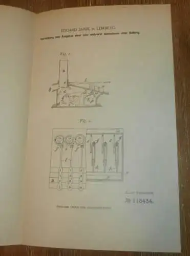 original Patent - Eduard Janik in Lemberg / Lwiw , 8.04.1900 , Apparat für Münzen , Geld !!!