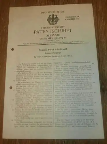 original Patent - Friedrich Richter in Greifswald i. Mecklenburg , 8.04.1924 , Scheinwerfer-Spiegel für  Automobile !!