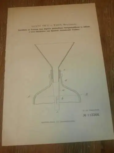 original Patent - August Teetz in Warin i. Mecklenburg , 15.07.1899 , Ablauf bei Flaschen  !!