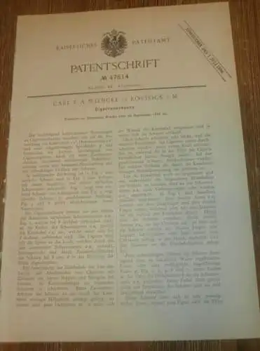 original Patent - Carl Wiencke in Rostock i. Mecklenburg , 28.09.1888 , Cigarrenscheere , Zigarren , Tabak , Zigarre !!