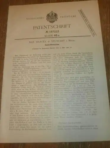 original Patent - Max Haagen in Neustadt i. Mecklenburg , 17.05.1902 , Gaskraftmaschine , Gasmotor , Motor !!