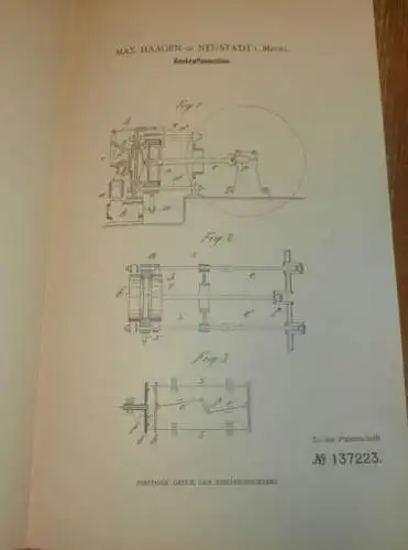 original Patent - Max Haagen in Neustadt i. Mecklenburg , 17.05.1902 , Gaskraftmaschine , Gasmotor , Motor !!