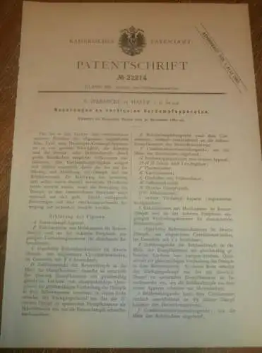 original Patent - A. Wernicke in Halle a. Saale , 30.11.1881 , Apparat für Zuckerfabrik !!