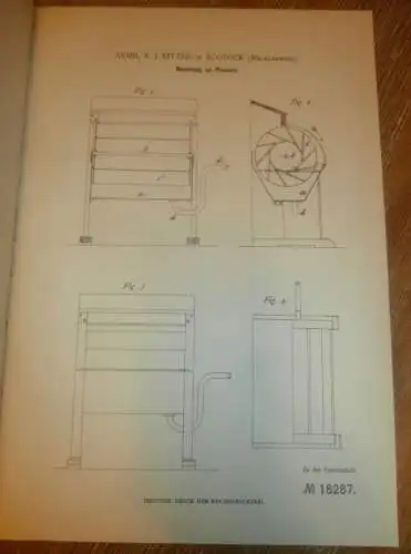 original Patent - Aemil F.J. Ritter in Rostock i. Mecklenburg , 24.11.1881 , Pissoirs , Toilette , WC , Sanitär !!