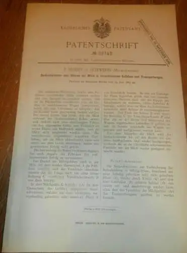 original Patent - F. Moldt in Schwerin i. Mecklenburg , 13.06.1885 , Senkschwimmer für Milch , Molkerei !!