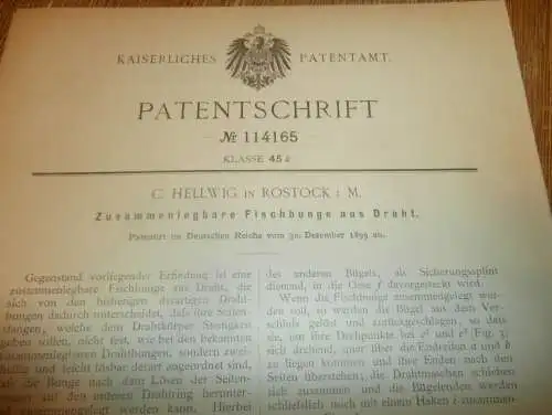 original Patent - C. Hellwig in Rostock i. Mecklenburg , 30.12.1899 , Fischbunge , Fischerei , Fischer , Fischfang  !!