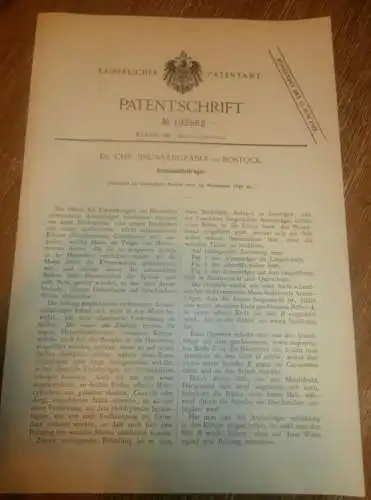 original Patent - Dr. Chr. Brunnengräber in Rostock i. Mecklenburg , 25.11.1897 , Arzneiträger für Harnröhre , Arzt !!