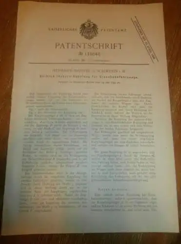 original Patent - Hermann Mahnke in Schwerin i. Mecklenburg , 14.07.1899 , Kupplung für Eisenbahn !!