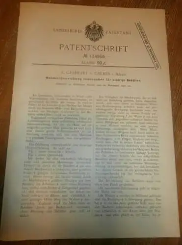 original Patent - A. Grählert in Gnoien i. Mecklenburg , 20.12.1900 , Apparat für Windmühle und Wassermühle !!