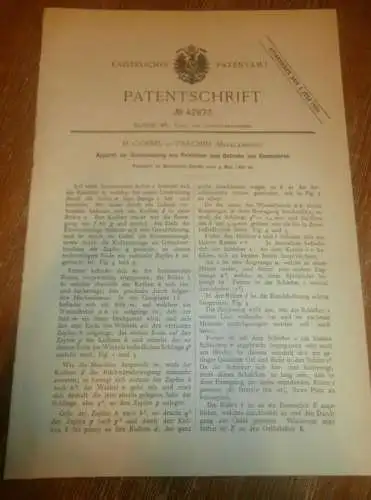 original Patent - H. Goebel in Parchim i. Mecklenburg , 4.05.1887 , Apparat für Gasmotor , Motorenbau , Petroleum !!