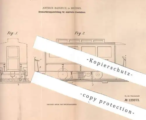 original Patent - Arthur Baisieux , Brüssel , Belgien , 1900 , Strom Zuführung für elektrische Eisenbahnen | Straßenbahn