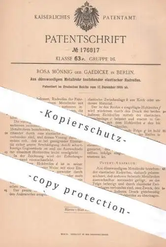 original Patent - Rosa Mönnig geb. Gaedicke , Berlin , 1905 , elastischer Radreifen aus Metallrohr | Rad Reifen , Gummi