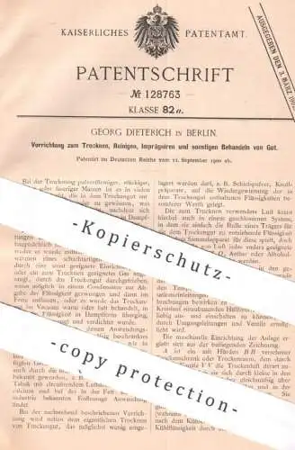 original Patent - Georg Dieterich , Berlin , 1900 , Trocknen , Reinigen & Imprägnieren | Gebläse , Ventilator , Gas Luft