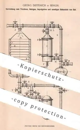 original Patent - Georg Dieterich , Berlin , 1900 , Trocknen , Reinigen & Imprägnieren | Gebläse , Ventilator , Gas Luft