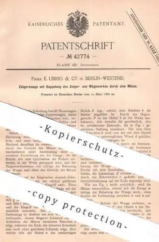 original Patent - E. Urbig & Cie , Berlin / Westend , 1887 , Zeigerwaage | Waage , Zeigerwerk , Gewicht | Münze