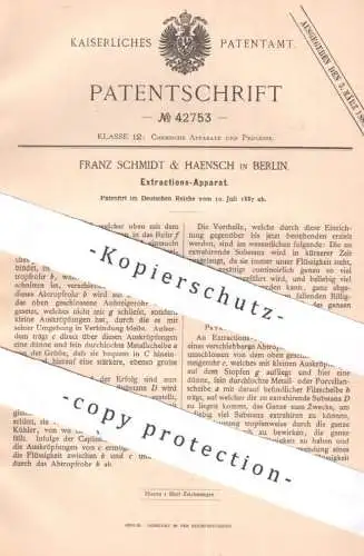 original Patent - Franz Schmidt & Haensch , Berlin , 1887 , Extraktions-Apparat | Extraktion , Kühler , Chemie , Kühlung