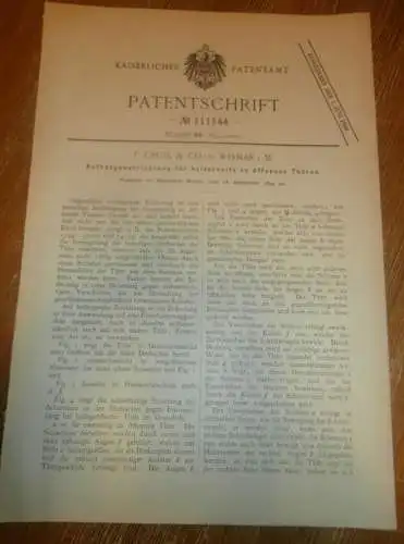 original Patent - F. Crull & Co in Wismar i. Mecklenburg , 28.09.1899 , Apparat für Fenster und Türen , Fensterbau !!