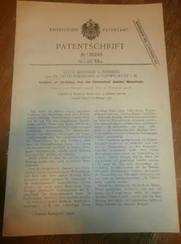 original Patent - Otto Mierisch und Dr. Eberhard in Ludwigslust  i. Mecklenburg , 15.10.1901 , Fleischextrakt , Dresden