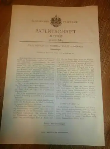 original Patent - Paul Hirsch und Wilhelm Wolff in Demmin i. Mecklenburg , 24.07.1900 , Funkenfänger , Lokomotive !!!