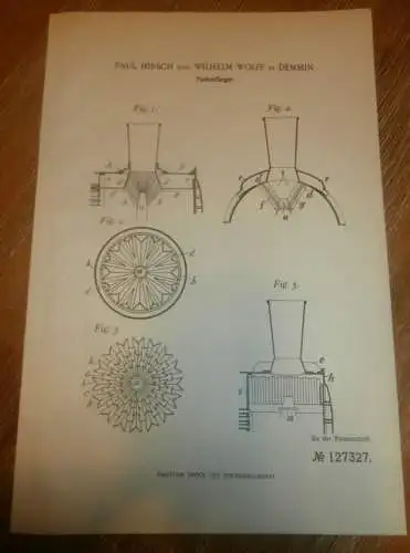 original Patent - Paul Hirsch und Wilhelm Wolff in Demmin i. Mecklenburg , 24.07.1900 , Funkenfänger , Lokomotive !!!