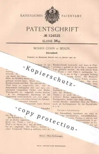 original Patent - Morris Cohn , Berlin , 1901 , Schrankbett | Bett u. Schrank | Betten , Möbel , Möbelbauer , Holzbett !