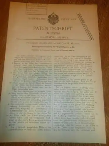 original Patent - Theodor Bastmann in Malchow i. Mecklenburg , 16.02.1906 , Laterne für Wagen , Automobile , Kutsche !!!