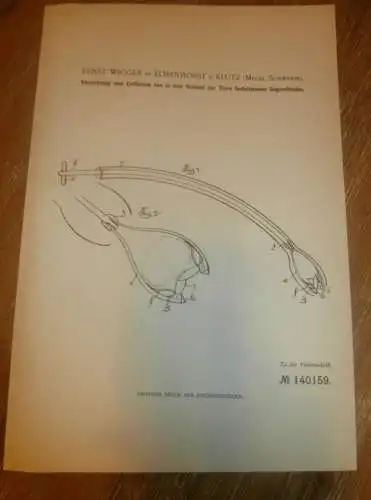 original Patent - Ernst Wigger in Elmenhorst b. Klütz i. Mecklenburg , 16.03.1902 , Apparat für Tierarzt , Landwirt !!!