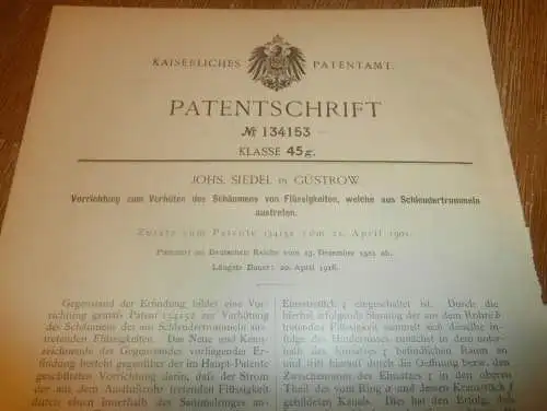 original Patent - Johs. Siedel in Güstrow i. Mecklenburg ,13.12.1901 . Schleudertrommel , Trommel !