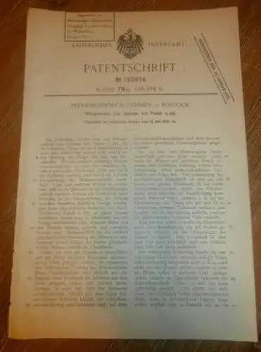 original Patent - Pfenningsdorf & Genssen in Rostock i. Mecklenburg , 12.05.1905 , Walze für Tabak !!!