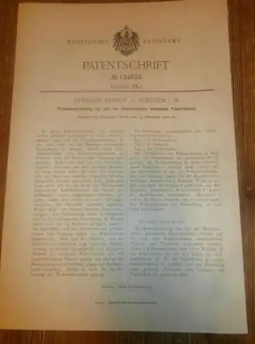original Patent - Hermann Krandt in Rostock i. Mecklenburg , 15.12.1900 , Trockner für Papier , Druckerei , Druck !!!