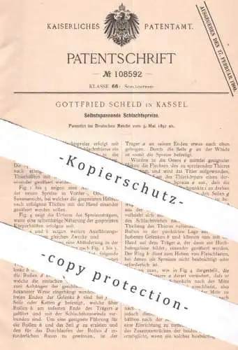 original Patent - Gottfried Scheld , Kassel , 1897 , Selbstspannende Schlachtspreize | Spreize | Schlachter , Fleischer