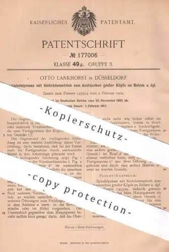 original Patent - Otto Lankhorst , Düsseldorf , 1905 , Spindelpresse mit Reibräderantrieb | Presse , Pressen , Bolzen !