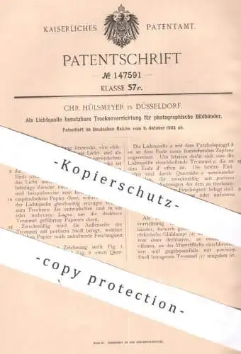 original Patent - Chr. Hülsmeyer , Düsseldorf , 1902 , Trockenvorrichtung für photographische Bildbänder | Licht , Photo