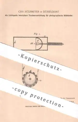 original Patent - Chr. Hülsmeyer , Düsseldorf , 1902 , Trockenvorrichtung für photographische Bildbänder | Licht , Photo