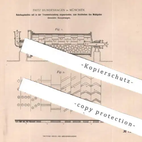 original Patent - Fritz Hundeshagen , München , 1900 , Rohrkugelmühle | Mühle , Mühlen , Mahlen , Mehl , Müller !