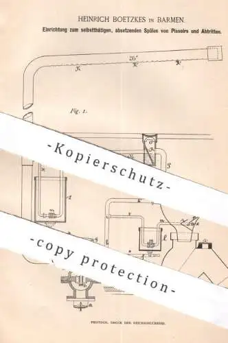 original Patent - Heinrich Boetzkes , Barmen , 1889 , Spülen von Pissoirs | Pissoirs | WC Toilette , Spülung , Klempner