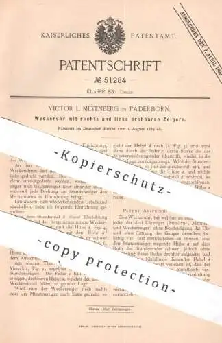 original Patent - Victor L. Meyenberg , Paderborn 1889 , Weckeruhr | Wecker , Uhr , Uhren , Uhrwerk , Zeiger | Uhrmacher