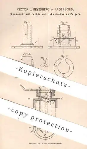 original Patent - Victor L. Meyenberg , Paderborn 1889 , Weckeruhr | Wecker , Uhr , Uhren , Uhrwerk , Zeiger | Uhrmacher