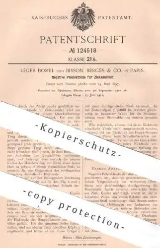 original Patent - Léger Bomel u. Bisson, Bergès & Co. Paris , Frankreich , 1900 , Negative Polelektrode für Zinksammler