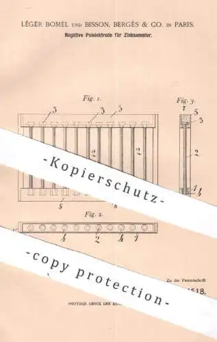 original Patent - Léger Bomel u. Bisson, Bergès & Co. Paris , Frankreich , 1900 , Negative Polelektrode für Zinksammler