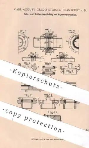 original Patent - Carl August Guido Storz , Frankfurt / Main , 1900 , Rohr- u. Schlauchverbindung mit Bajonettverschluss