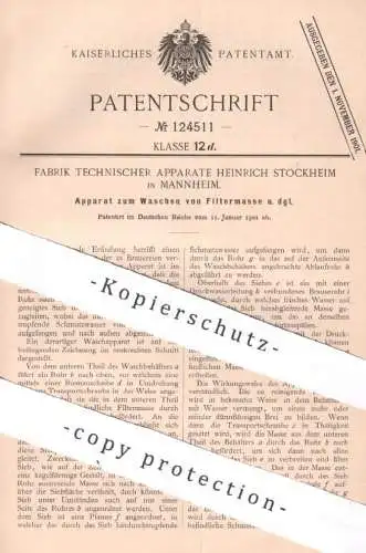 original Patent - Fabrik Technischer Apparate Heinrich Stockheim , Mannheim , 1901 , Waschen von Filtermasse | Filter