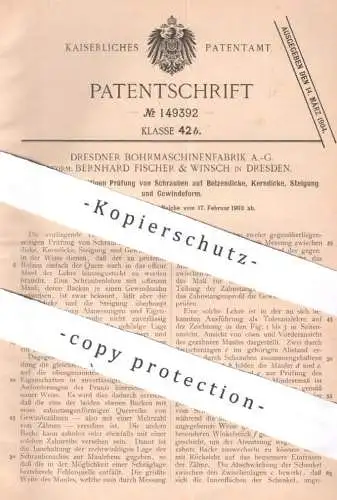 original Patent - Dresdner Bohrmaschinenfabrik AG vormals Bernhard Fischer & Winsch , Dresden | 1903 | Lehre , Messlehre